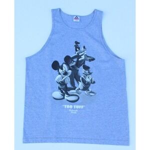 Vintage Y2K Disney "TOO TUFF" Tank Top Men's L Orlando Goofy Mickey Donald‎ Duck